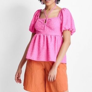 Future Collective Square Tie Neck Top peplum Blouse bubblegum Pink Size medium